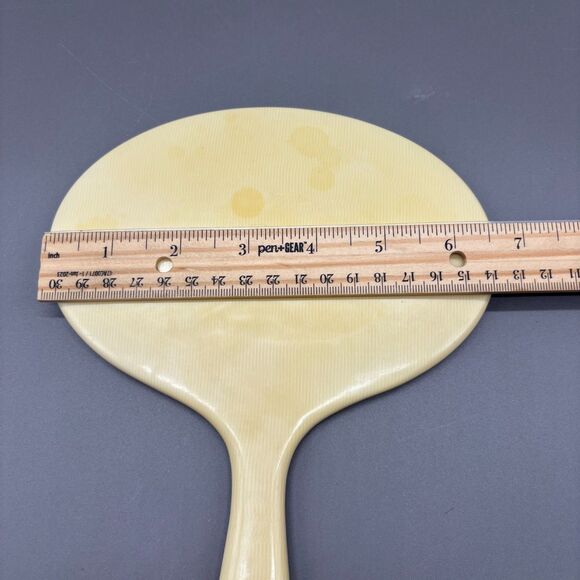 Antique French Ivory Celluloid Hand Mirror Beveled Glass Vanity Art Deco 1920s - Picture 7 of 9
